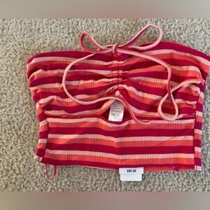 NWT L*Space Pink Striped Bandeau Top, Size Small